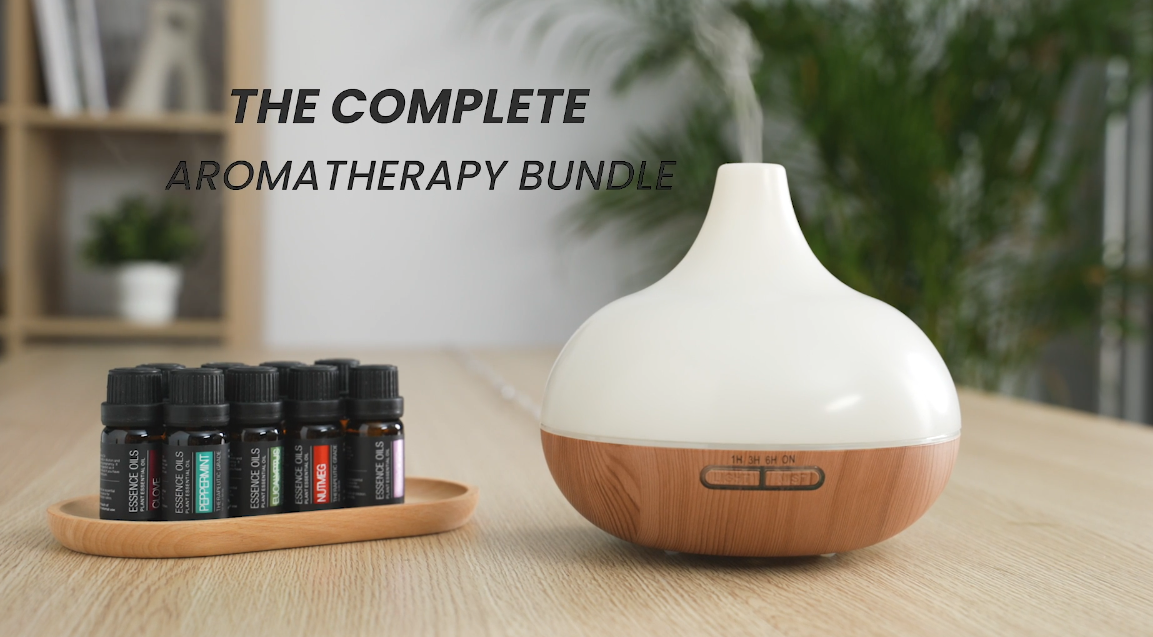 Ultimate Aromatherapy Ultrasonic 300ml Diffuser & Top 10 Therapeutic Grade Essential Oils Set