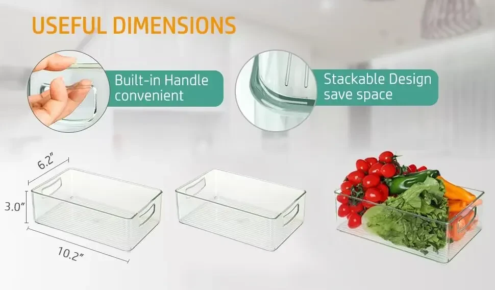 Wepsen Set of 6 Refrigerator Organizer Bin Clear Plastic Stackable Fridge for