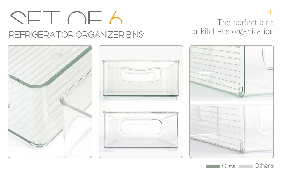 WEPSEN Set of 6 Refrigerator Organizer Bin Clear Plastic Stackable