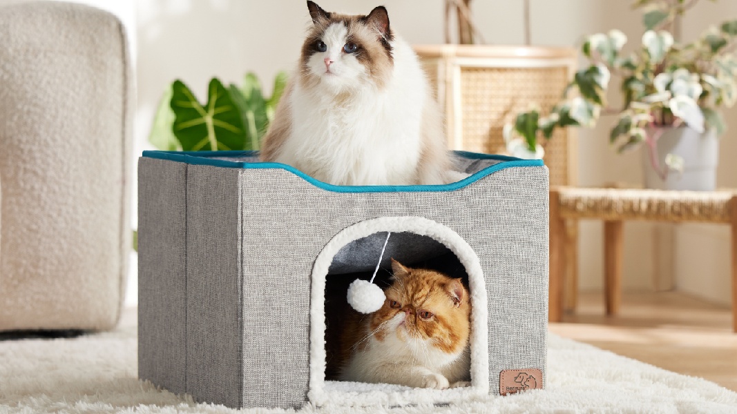 Bedsure Large Cat Cave for Indoor Cats Kitty Hideaway with Top Platform 16.5x16.5x13 inches Grey Walmart