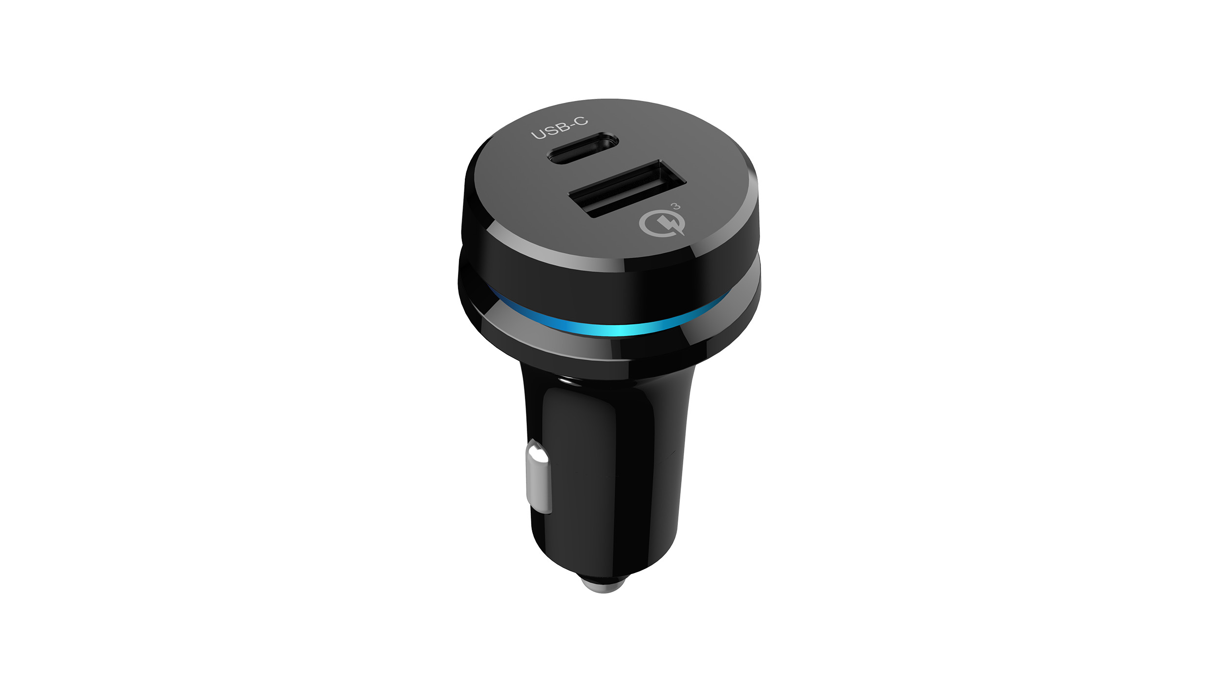 Auto Drive Quick Charge 3.0 Car Charger with Blue and Red Pulsing Light,  36W Charging Ports