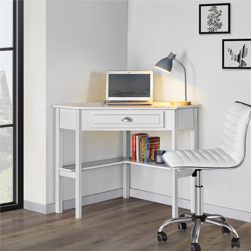 UTEX Corner Desk with Storage and Reversible Hutch,Kids White Study  Desk,Workstation & Writing Table