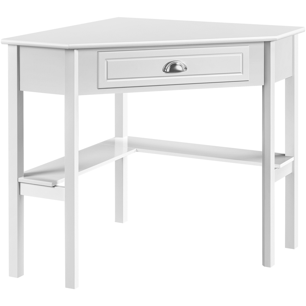 Easyfashion Corner Writing Desk with Storage Drawer, White