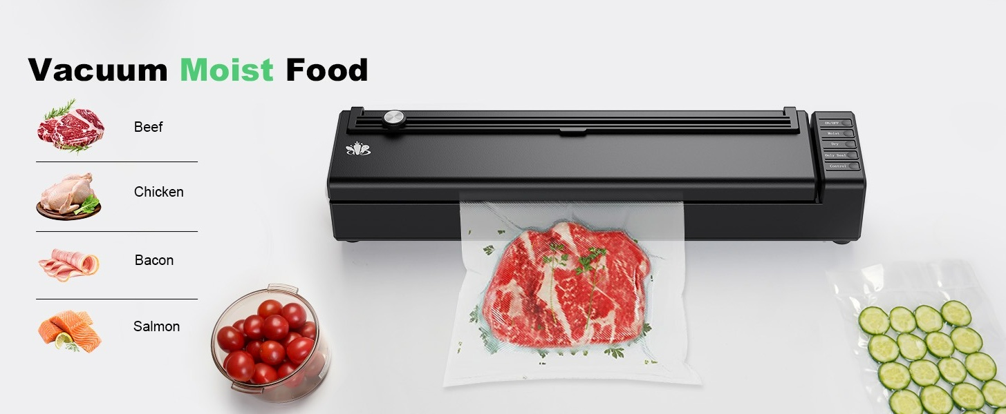  Mesliese Vacuum Sealer Machine, 95kPa 140W Double Seal Powerful  Food Sealer, One Hand Operation Food Storage with Build-in Cutter & Roll  Storage, ETL Tested, Includes 2 Bag Rolls, 5pcs Pre-cut Bags