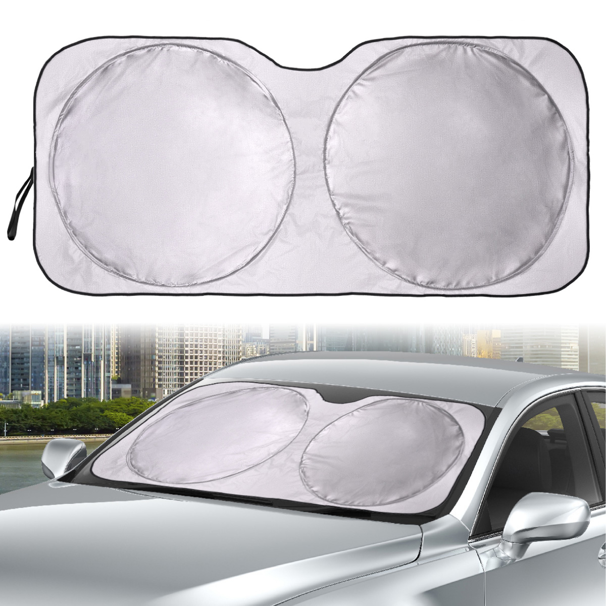 Auto Drive Double Rings Windshield AD22D-83 Twist Sun Shade 1 Pack,  63x29.5 