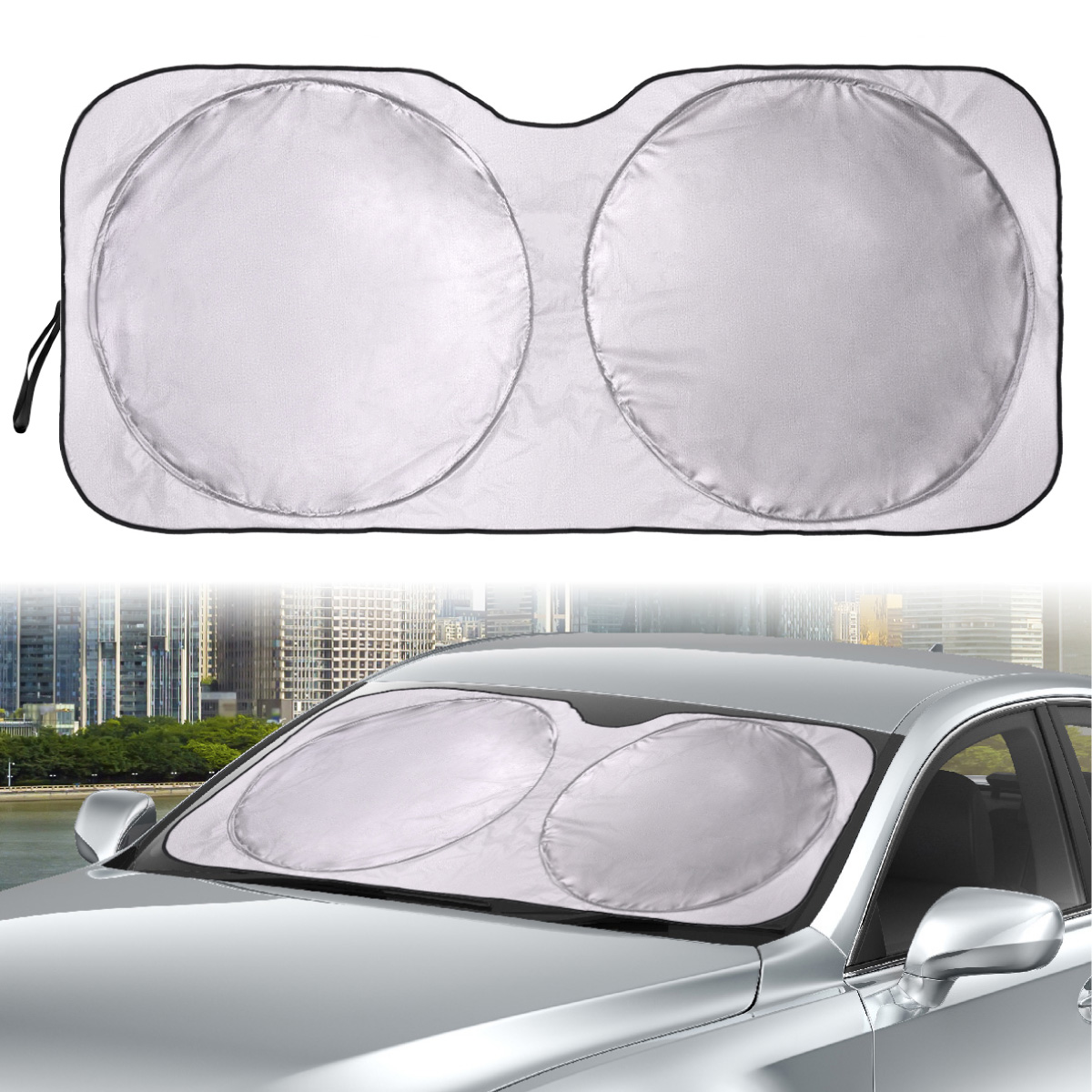 Auto Drive Double Rings Windshield AD22D 83 Twist Sun Shade 1 Pack