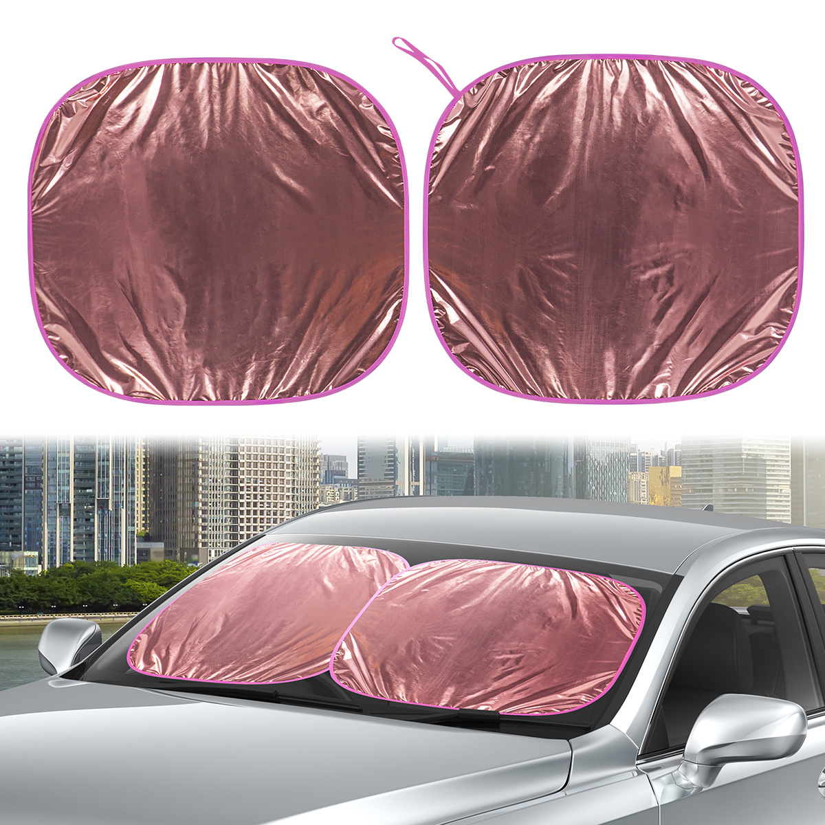 Auto Drive Pink Color Twist Car Windshield Sun Shade, Size 28.5'' x 31.5''  | Pink 2 Count