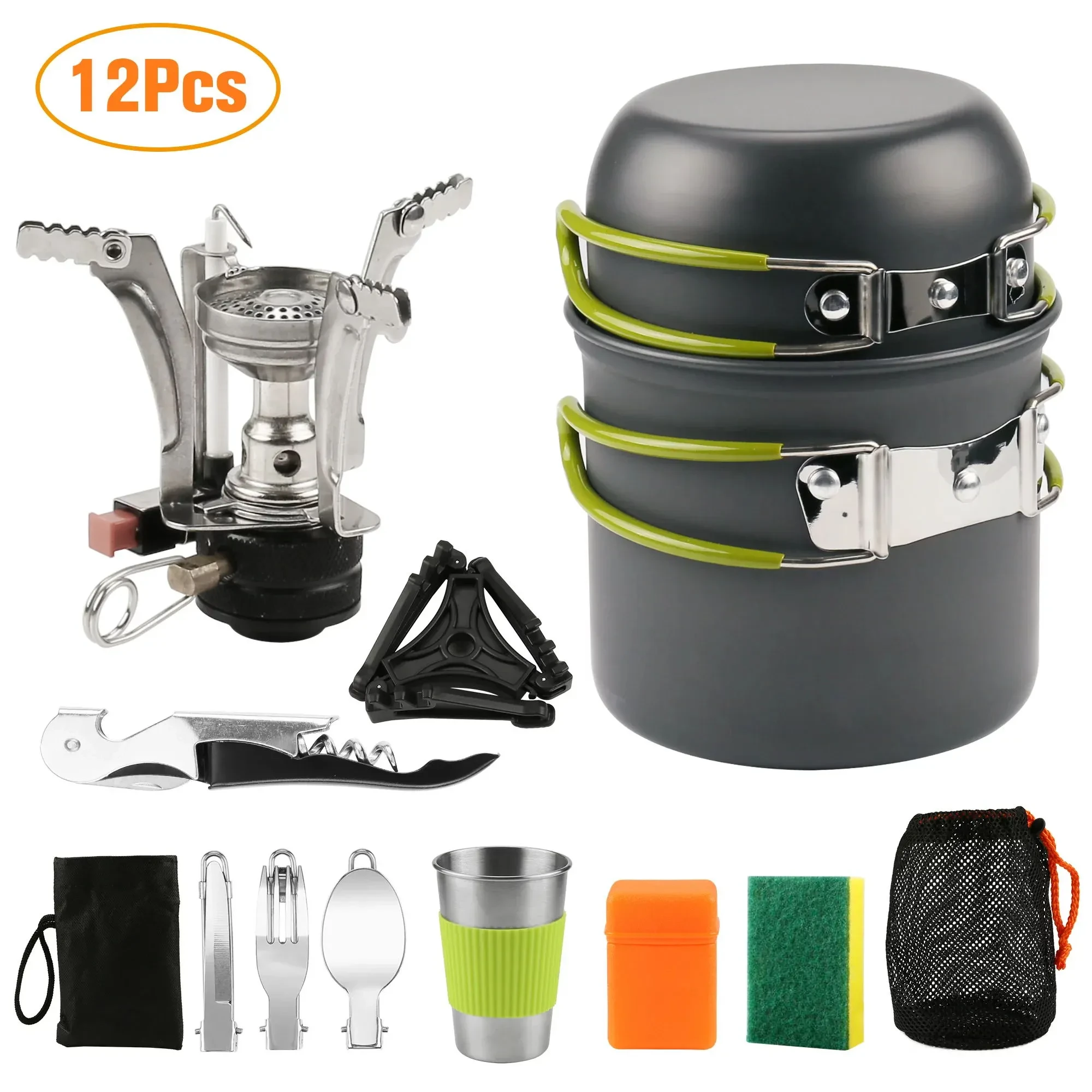 Odoland 4L Camping Kettle Set with 4 Cups Durable Stainless Steel Camp Tea Coffee Water Pot with 4 Mugs for Hiking Backpacking Outdoor Camping and Pi