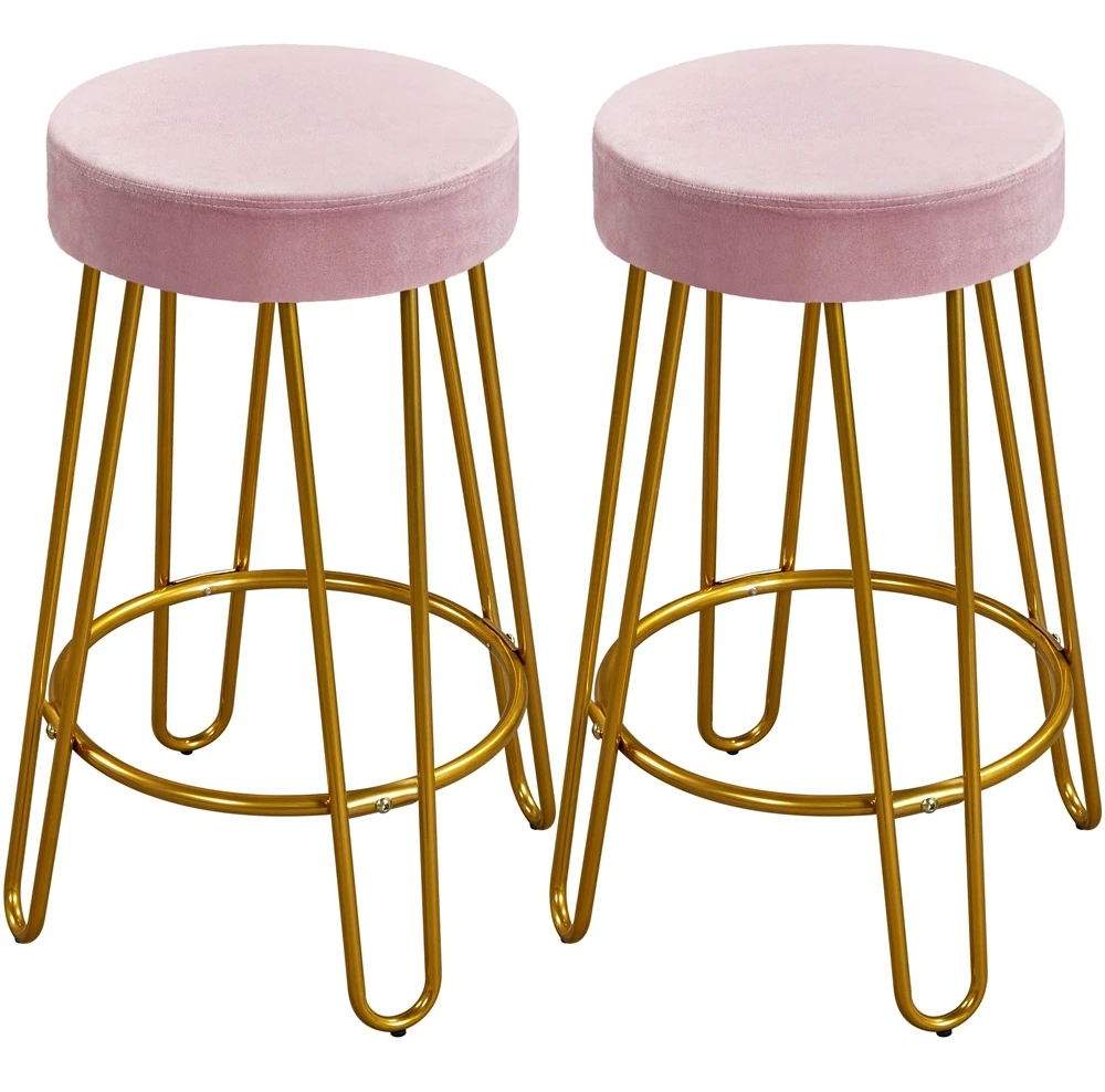 Free Shipping on Modern Pink Velvet Counter Stools Set of 2 with Back &  Footrest & Gold Frame｜Homary