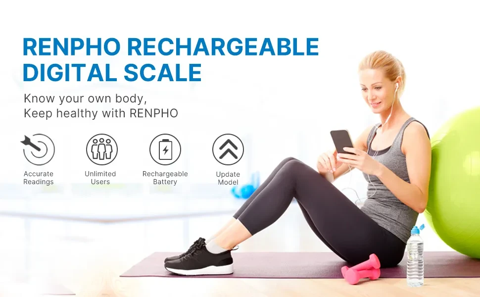 RENPHO USB Rechargeable Digital Smart Scales for Body Weight with App, 396  lbs