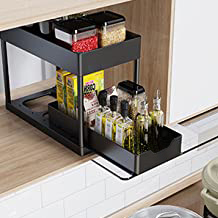AnTom 2-Tier Under Sink Organizer with Sliding Shelf, Space-saving Cabinet  Storage for Bathroom Kitchen (Black-1 Pack)