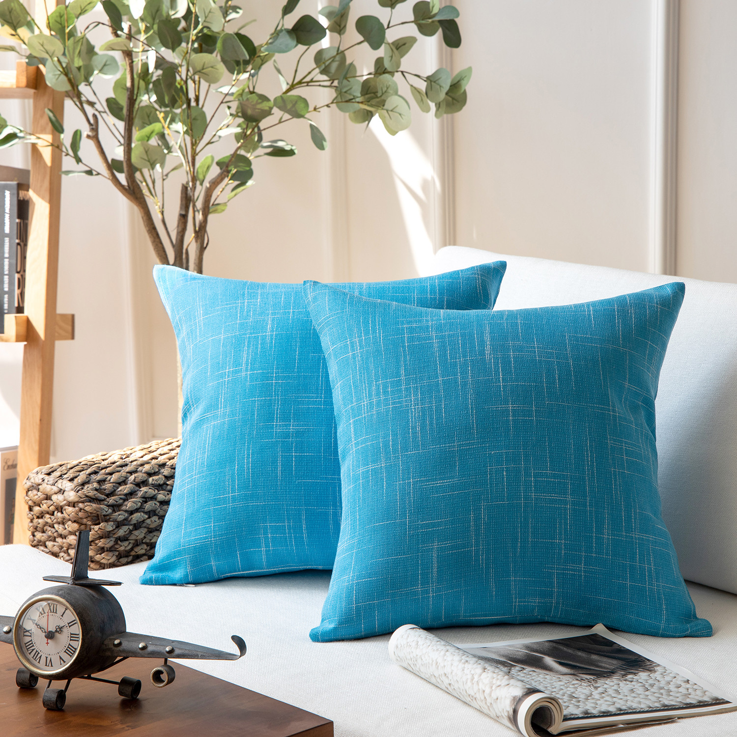 Textured Linen  Blue Pillow Cover