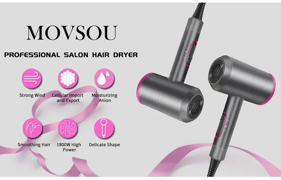 MOVSOU 1800W Professional Hair Dryer with Diffuser Ionic Conditioning -  Powerful, Fast Hairdryer Blow Dryer,AC Motor Heat Hot and Cold Wind  Constant Temperature Hair Care Without Damaging Hair 