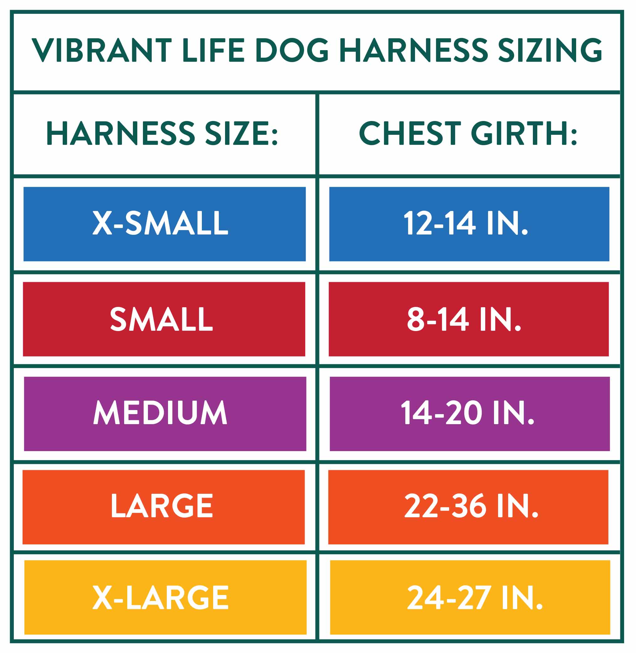Jump Dog Harness Size Chart