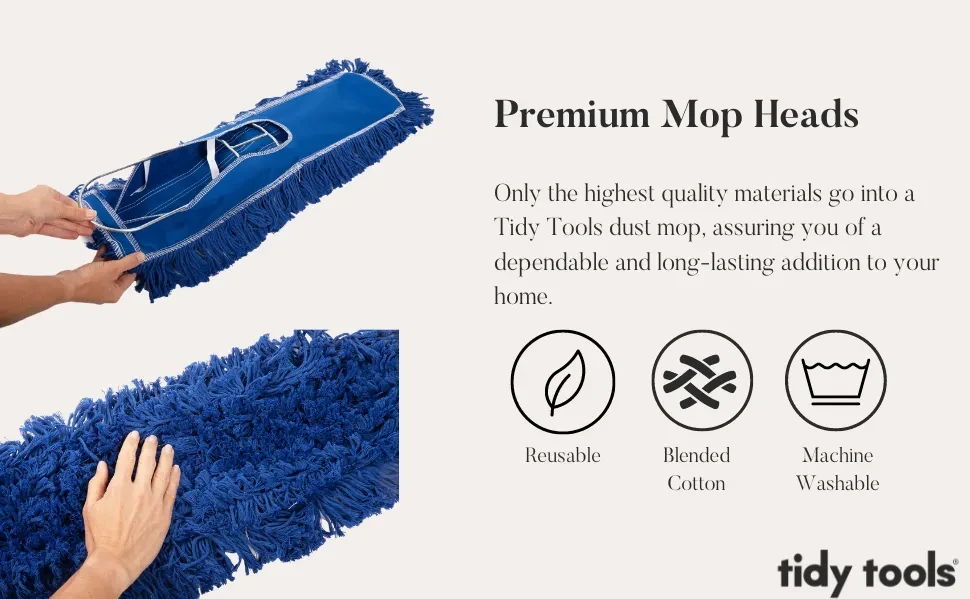 Tidy Tools Industrial Dust Mop for Floor Cleaning, Floor Mop Extendable  Metal Handle, 24 Inch Cotton/Nylon Head, Blue