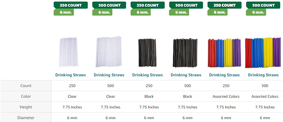 380 Pack Individually Wrapped Disposable Plastic Flexible Drinking Straws - BPA Free - White