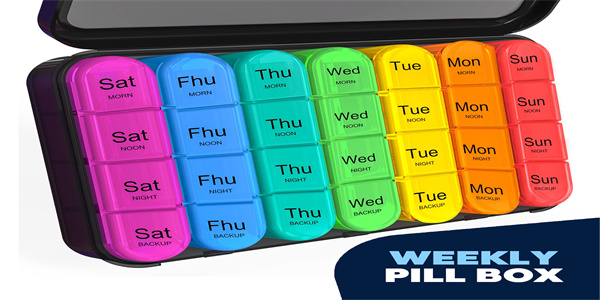 Pill Organizer 4 Times a Day 7-Day Large Pill Boxes and Case AM PM 28 Days  BlaK
