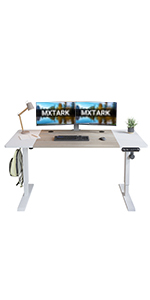 MXTARK 55'' x 24'' Stand Up Desk,Electric Height Adjustable Standing Desk, Adjustable Ergonomic Desk,Splice Board Home Office Computer Standing  Table,White Frame + White+Maple Top 