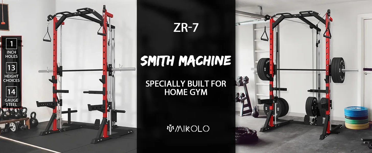 Mikolo Smith Machine Home Gym, Multi-Functional Squat Rack with Cable  Crossover System, Workout station with Weight Bar, Dip Bars,Bend Peg and  Other Functional Attachments 