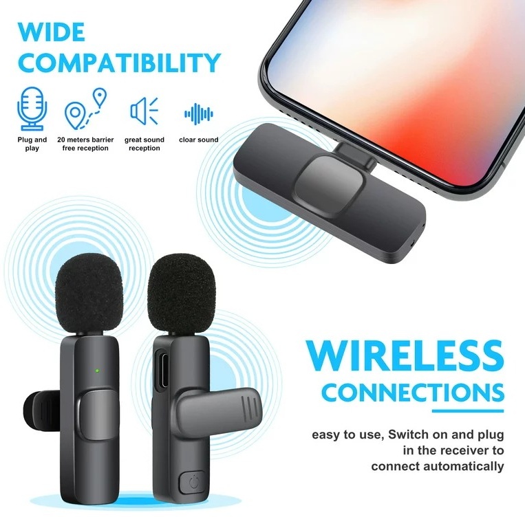 AGPtek Dual Wireless Lavalier Microphone for Apple iPhone 13 12 11 Max Pro SE 7 8 X XR XS Wireless bluetooth microphone for Recording Youtube