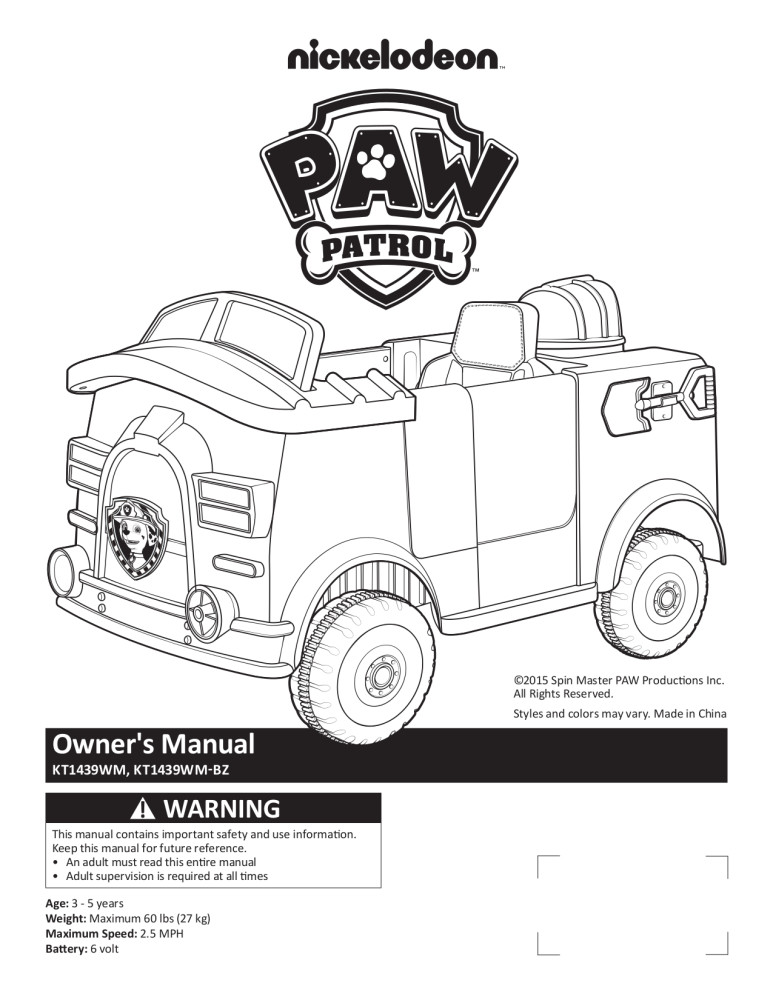 paw patrol 6 volt marshall quad ride on