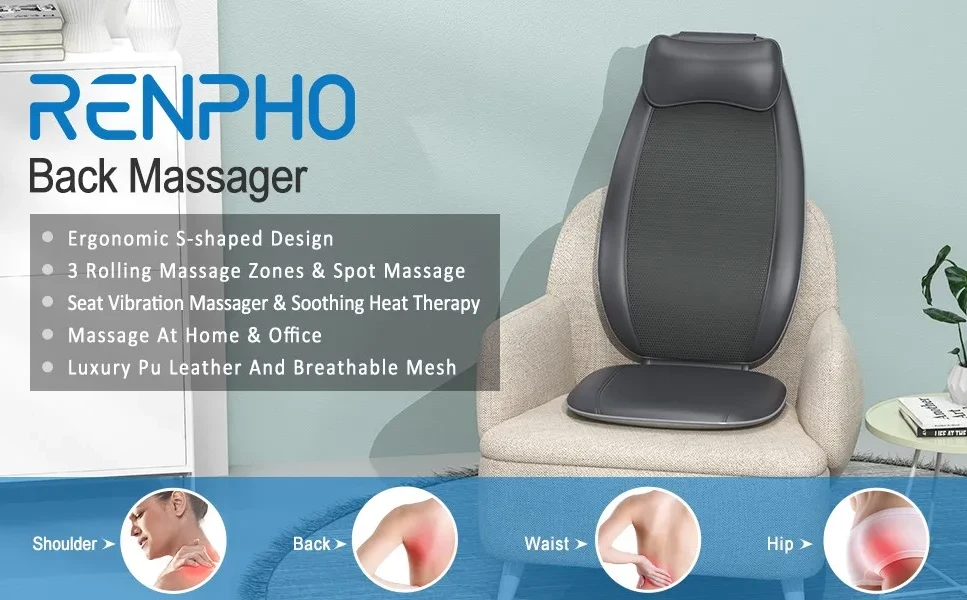 RENPHO Neck & Back Massage Cushion - S-Shaped - Black