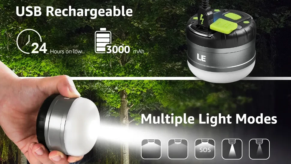 Censinda LED Camping Lantern, Rechargeable & Portable Tent Light, 300LM,3  Light Modes,1800mAh Power Bank,with Magnet Base,Electric Lantern Flashlight