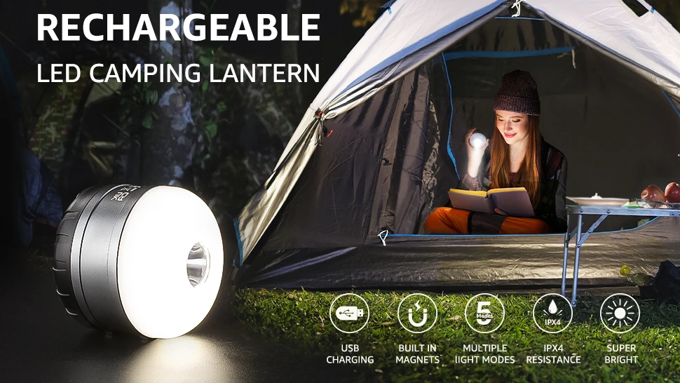 LE LED Camping Lantern Rechargeable, 600LM, Detachable Flashlight, Per –  Deal Supplies