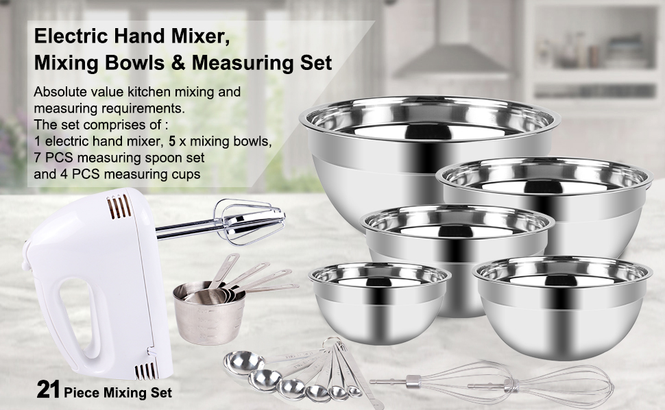  600W Electric Hand Mixer with13PCS Magnetic Measuring Spoons  and Measuring Cups Set: Home & Kitchen