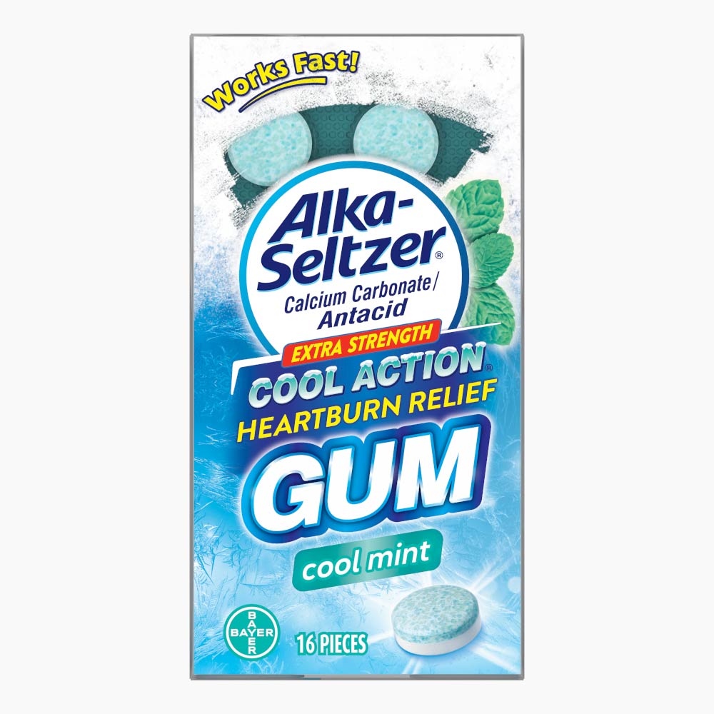 Alka-Seltzer Heartburn Relief Antacid Gum, Cool Mint, 16 Count ...