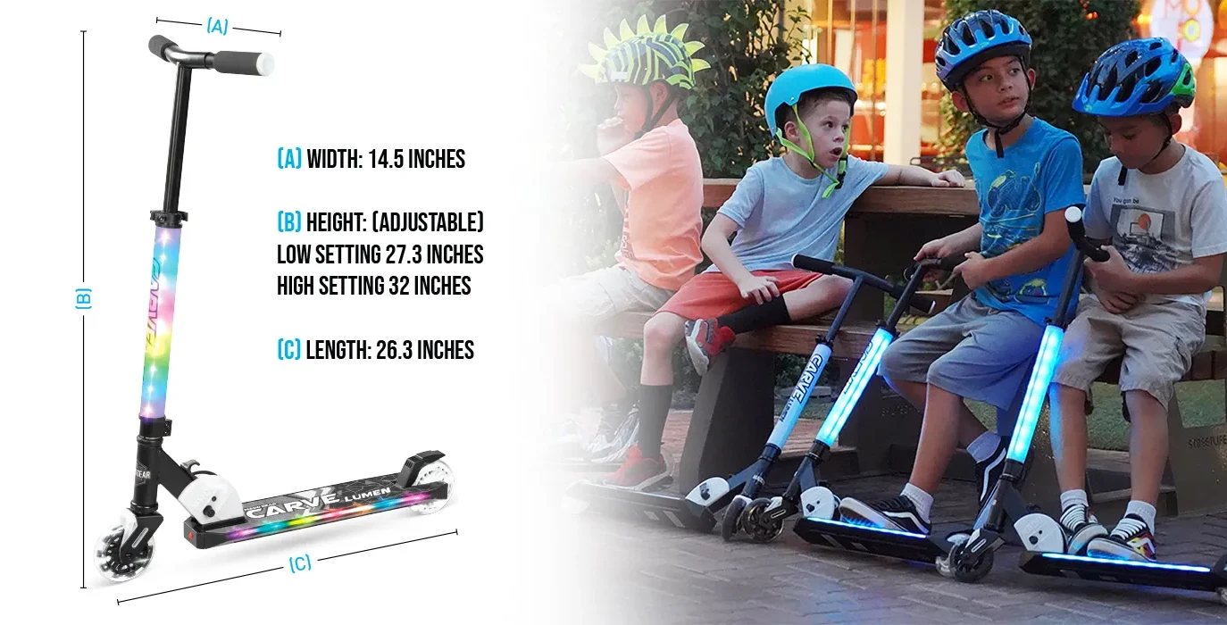 Madd Gear Lumen Light up Scooter RGB Handlebar & Deck 20 Flashing Modes  Height Adjustable Ages 3+