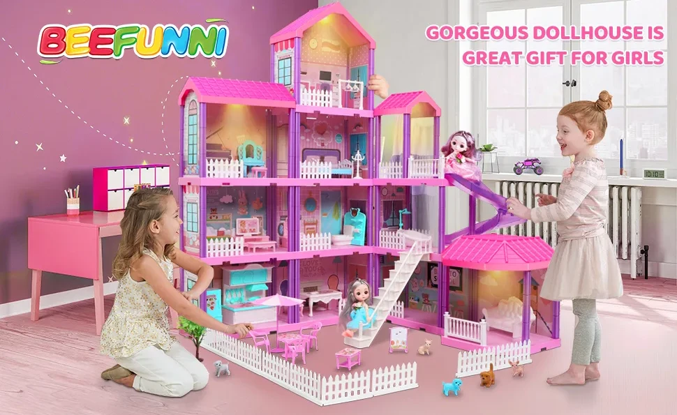 Beefunni 36 inch Dollhouse Playset Girl Toys, 11 Rooms with Doll