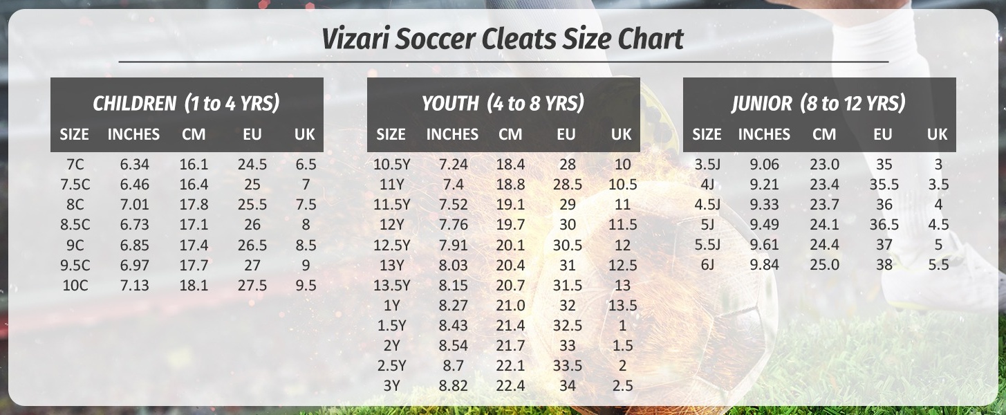 Vizari soccer cleats size on sale chart